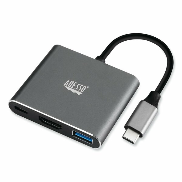 Adesso USB-C Multi-Port TAA Compliant Docking Station, HDMI, USB-C, USB 3 A+PD, Black/Gray AUH-4010